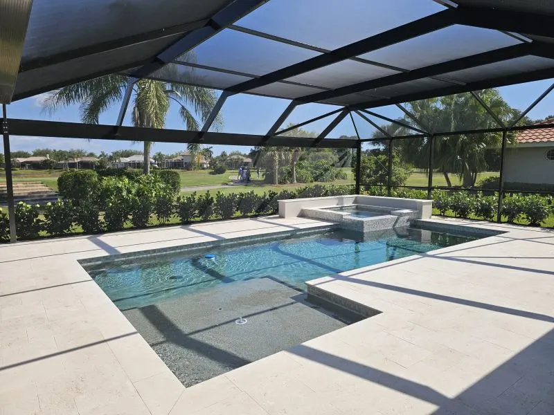 Modern clear view pool cage enclosure with open visibility and sleek design in Florida backyard