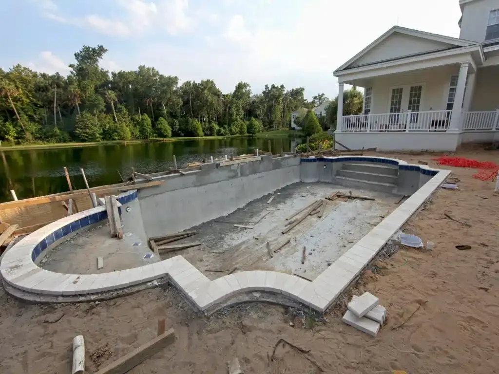Excavated pool structure under construction