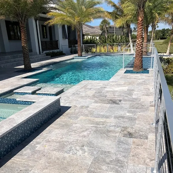 Travertine paver pool deck installation